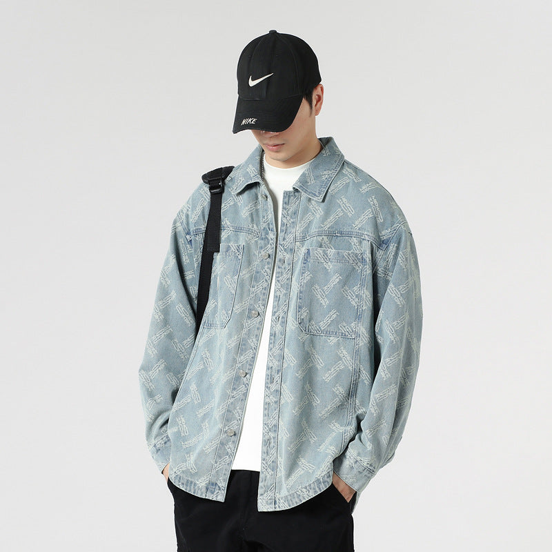 Retro Patterned Denim Shirt Jacket