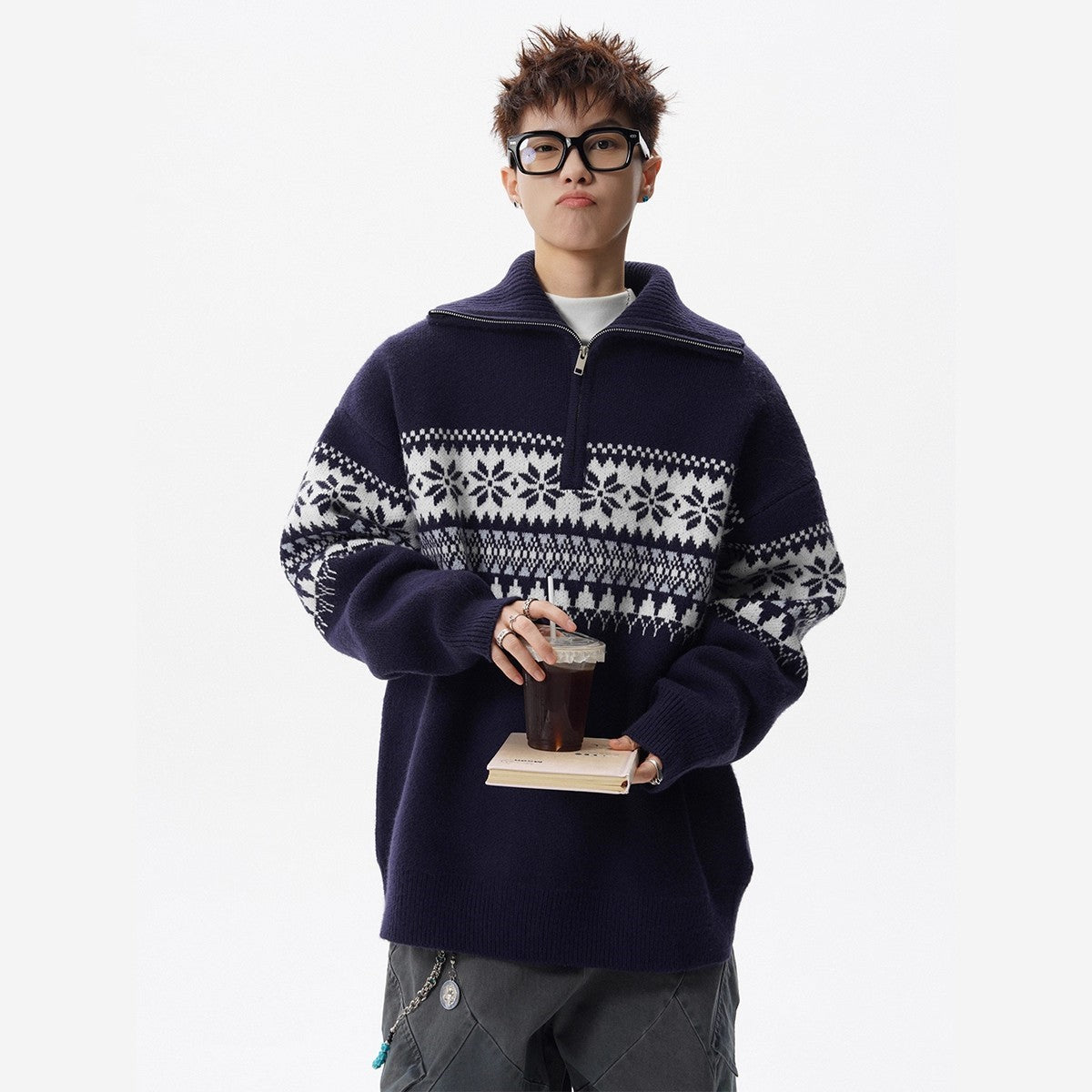 Festive Snowflake Quarter-Zip Sweater