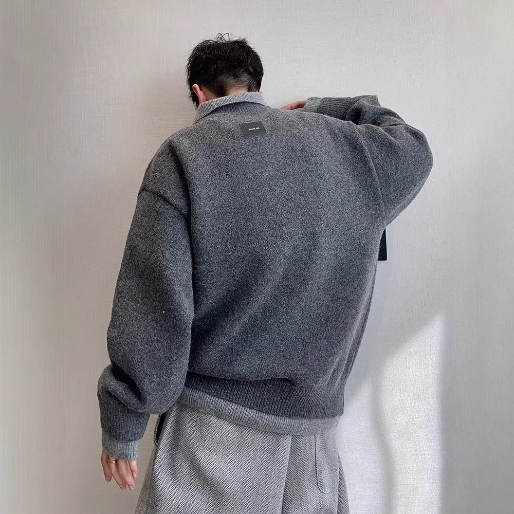 Knitted Polo-Collar Pullover