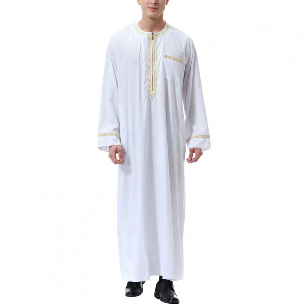 Men’s Islamic Thobe with Geometric Embroidery