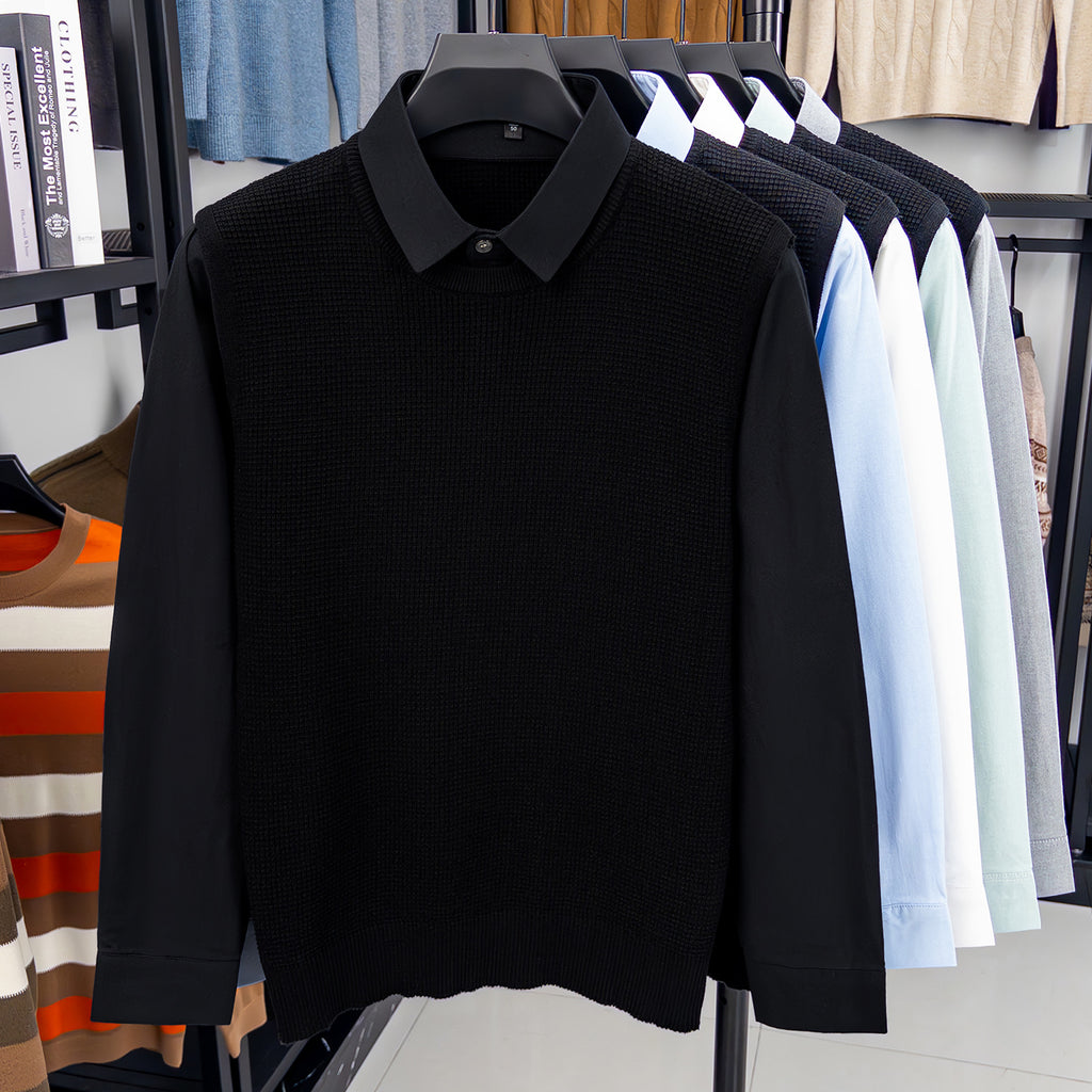 Premium Cotton Mock-Two-Piece Knit Sweater