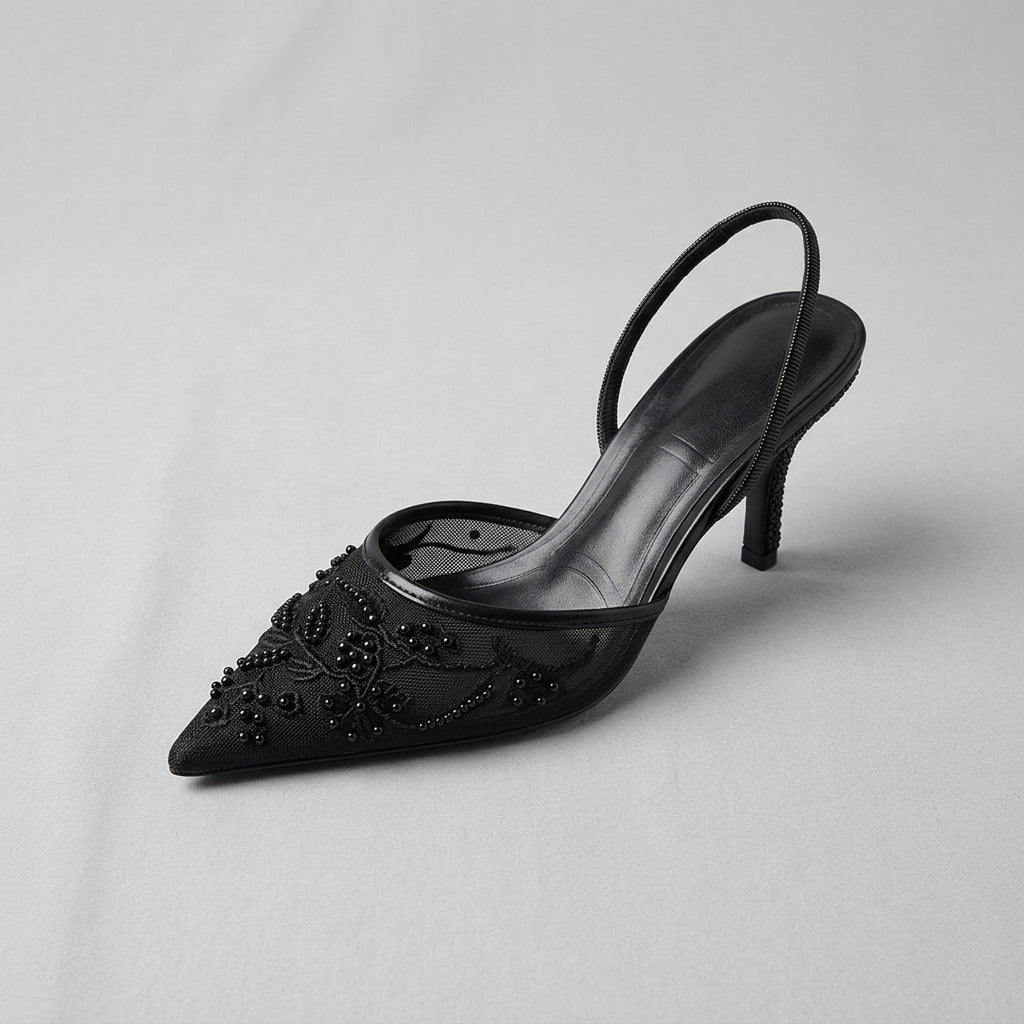 Embroidered Mesh Slingback Heels – color detail