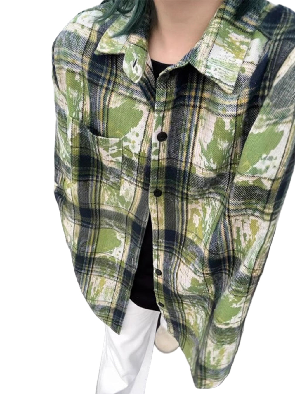 Plaid Splatter Print Overshirt