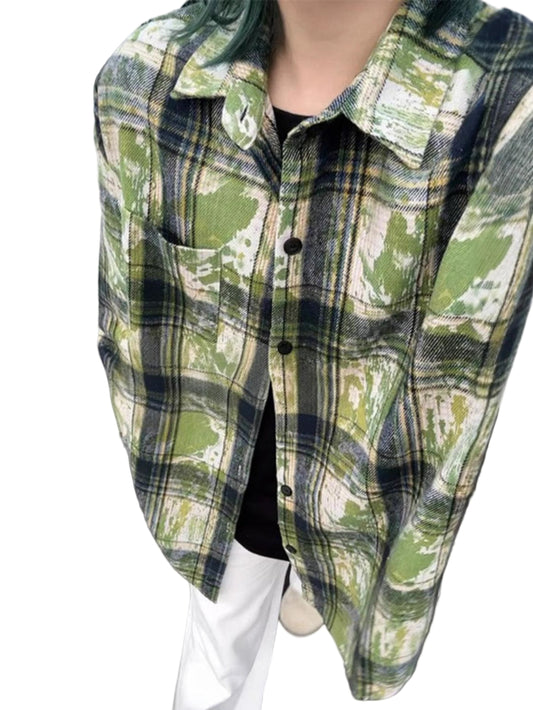 Plaid Splatter Print Overshirt