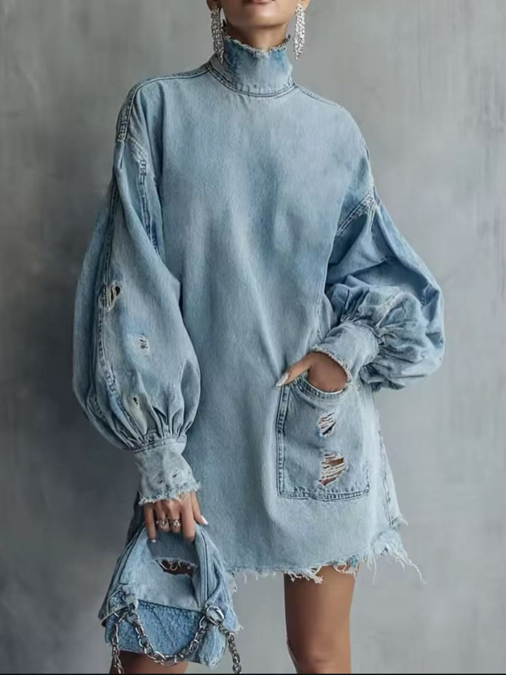 Distressed Denim Mini Dress