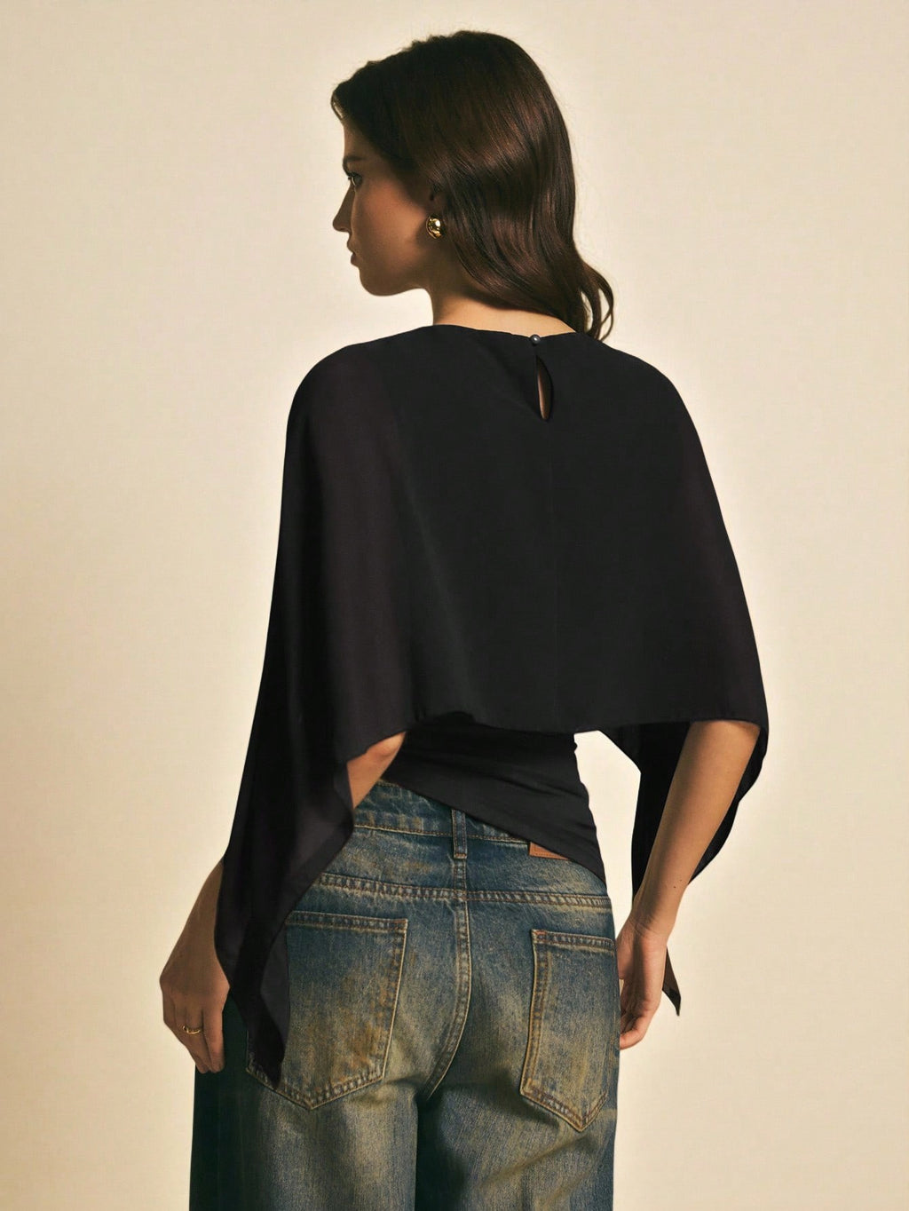 Elegant Draped Cape Sleeve Blouse