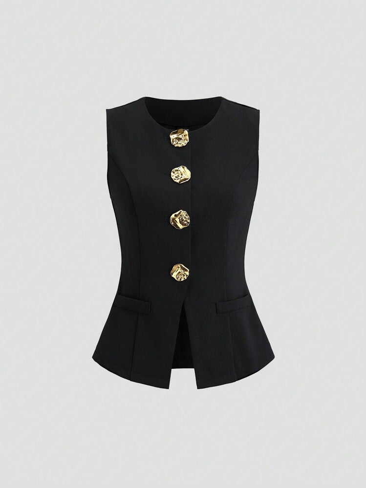 Sculpted Statement Button Vest