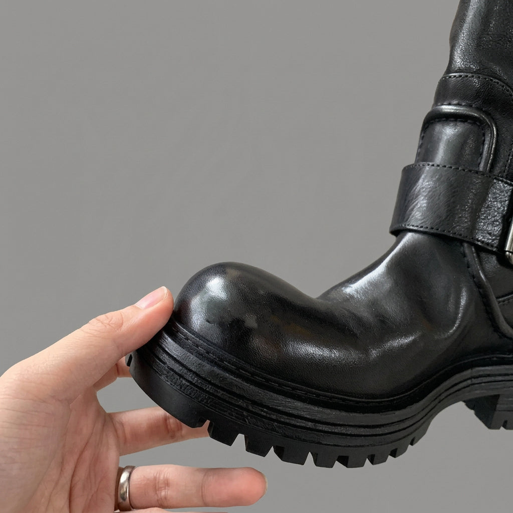 Buckle Leather Riding Boots