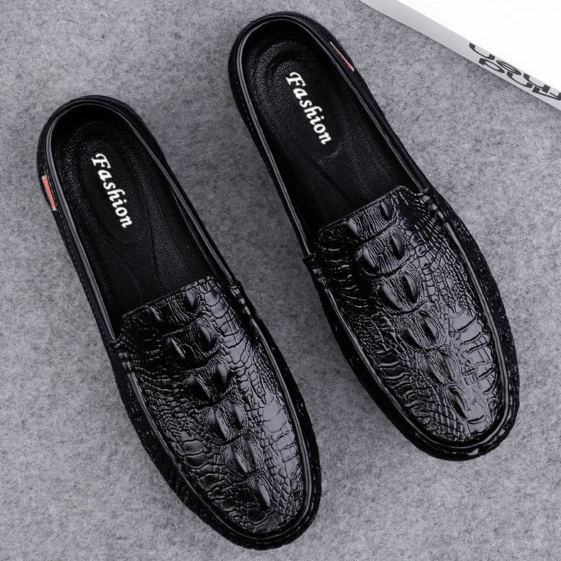 Embossed Crocodile-Pattern Leather Loafers