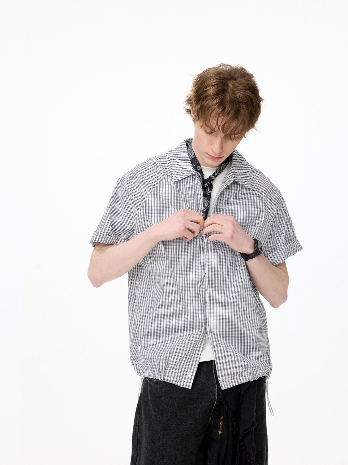 Checkered Oversized Short-Sleeve Shirt