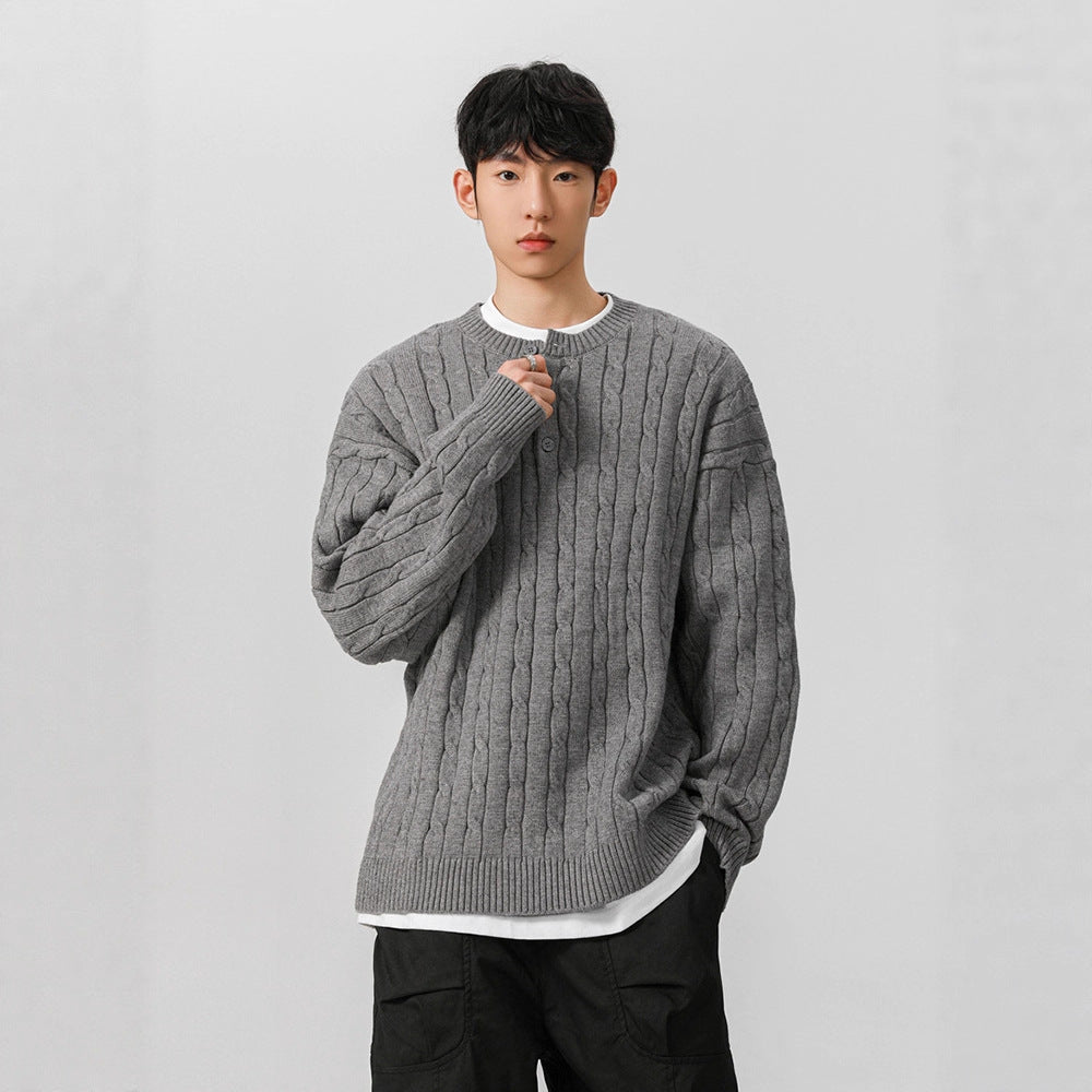 Cable-Knit Henley Sweater