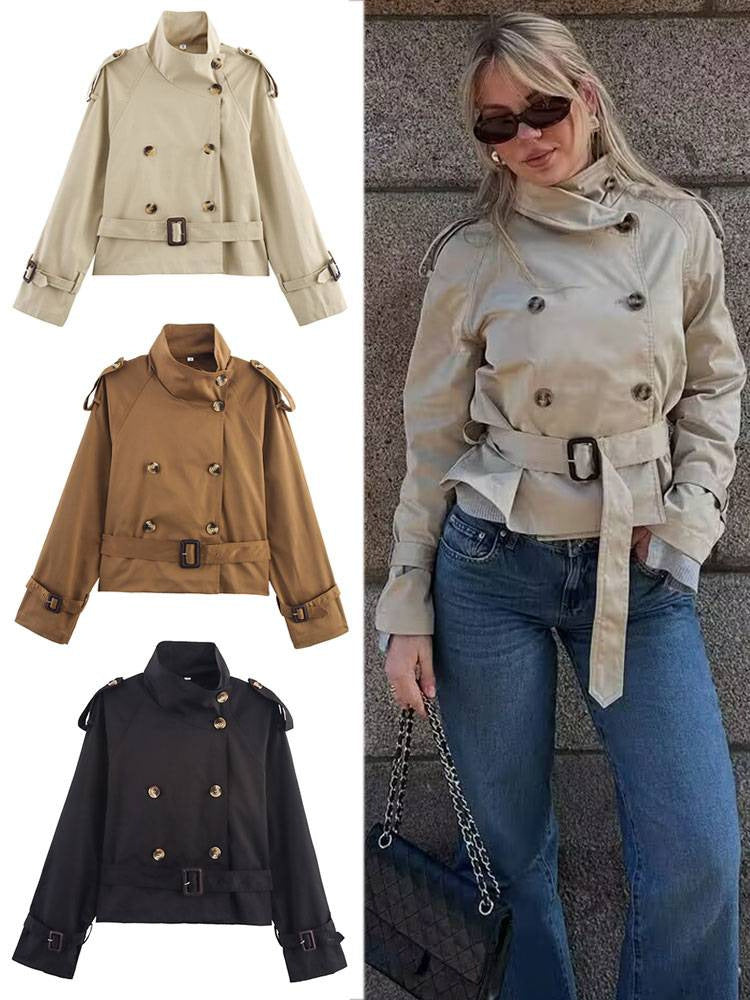 Women's Buckle-Trim Cropped Trench Coat