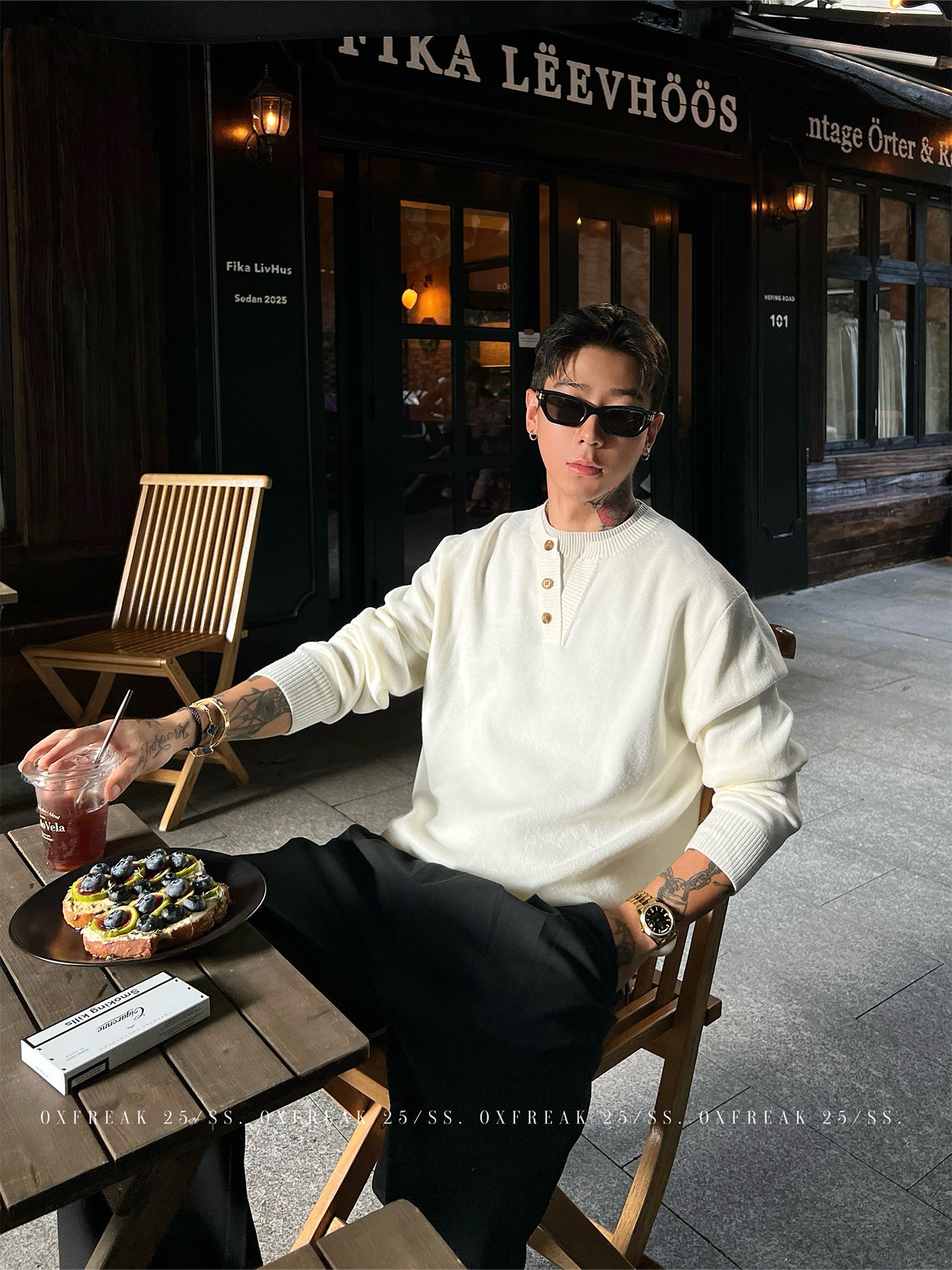 Premium Faux-Layered Henley Knit Sweater