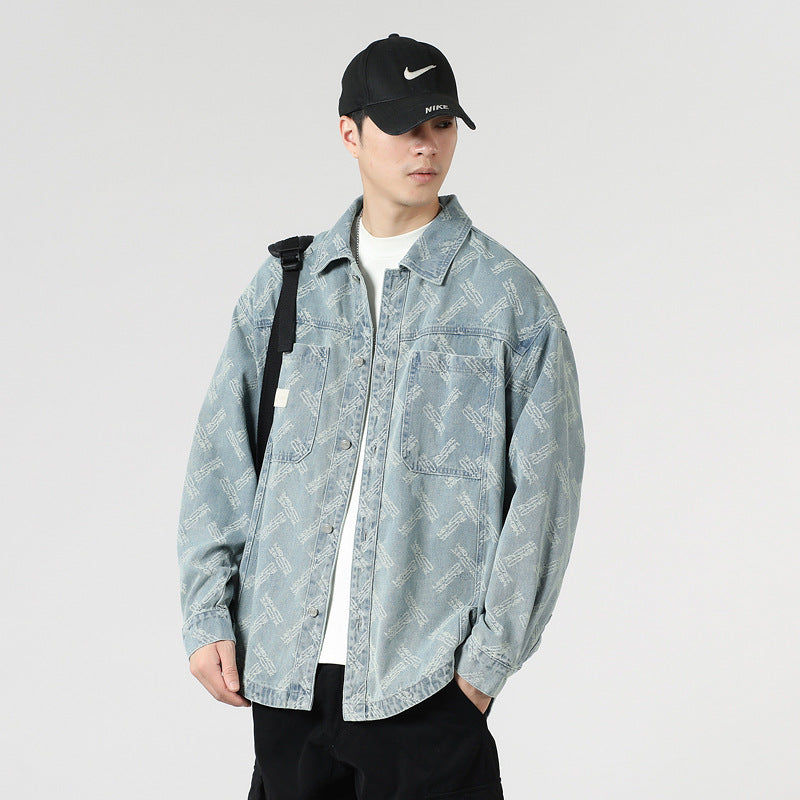 Retro Patterned Denim Shirt Jacket