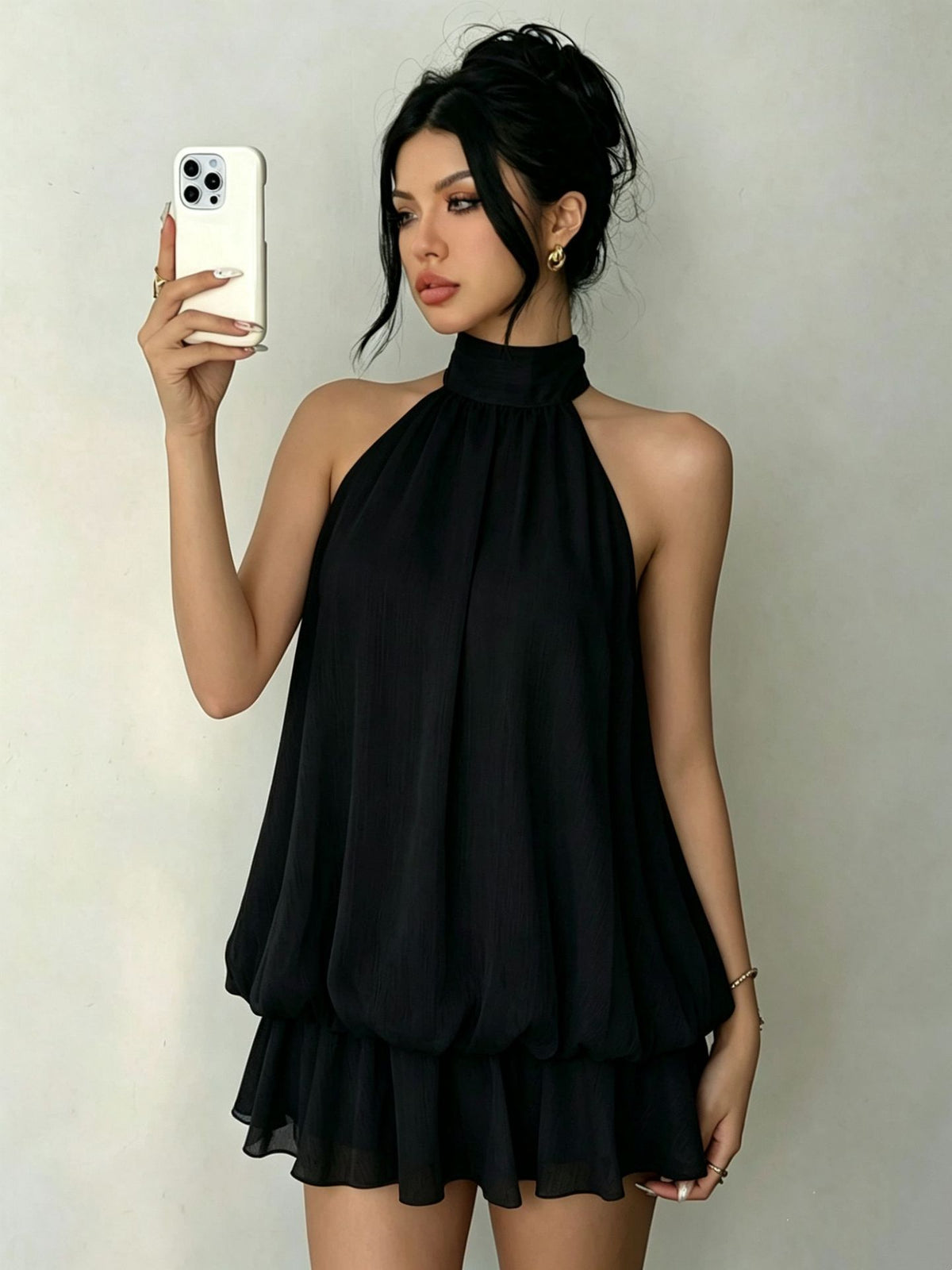 Halter Ruffle Backless Dress