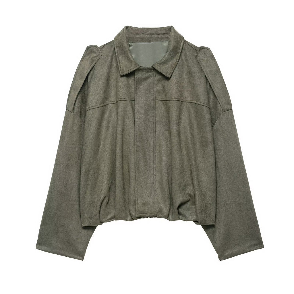 Faux Suede Casual Bomber Jacket