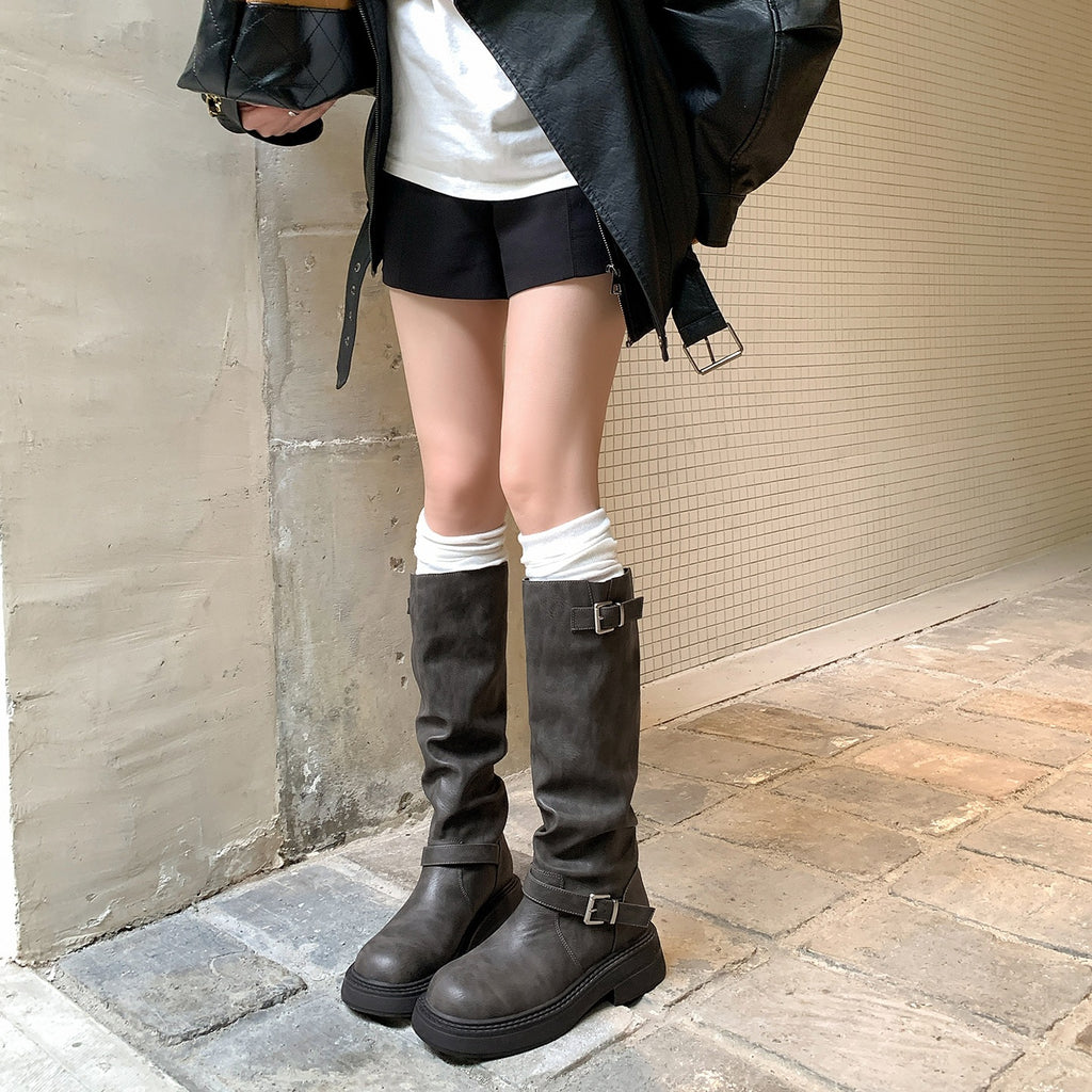 Buckle Block-Heel Boots