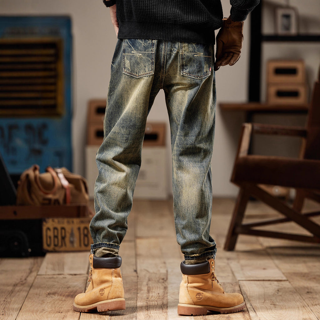 Vintage-Wash Relaxed Utility Denim
