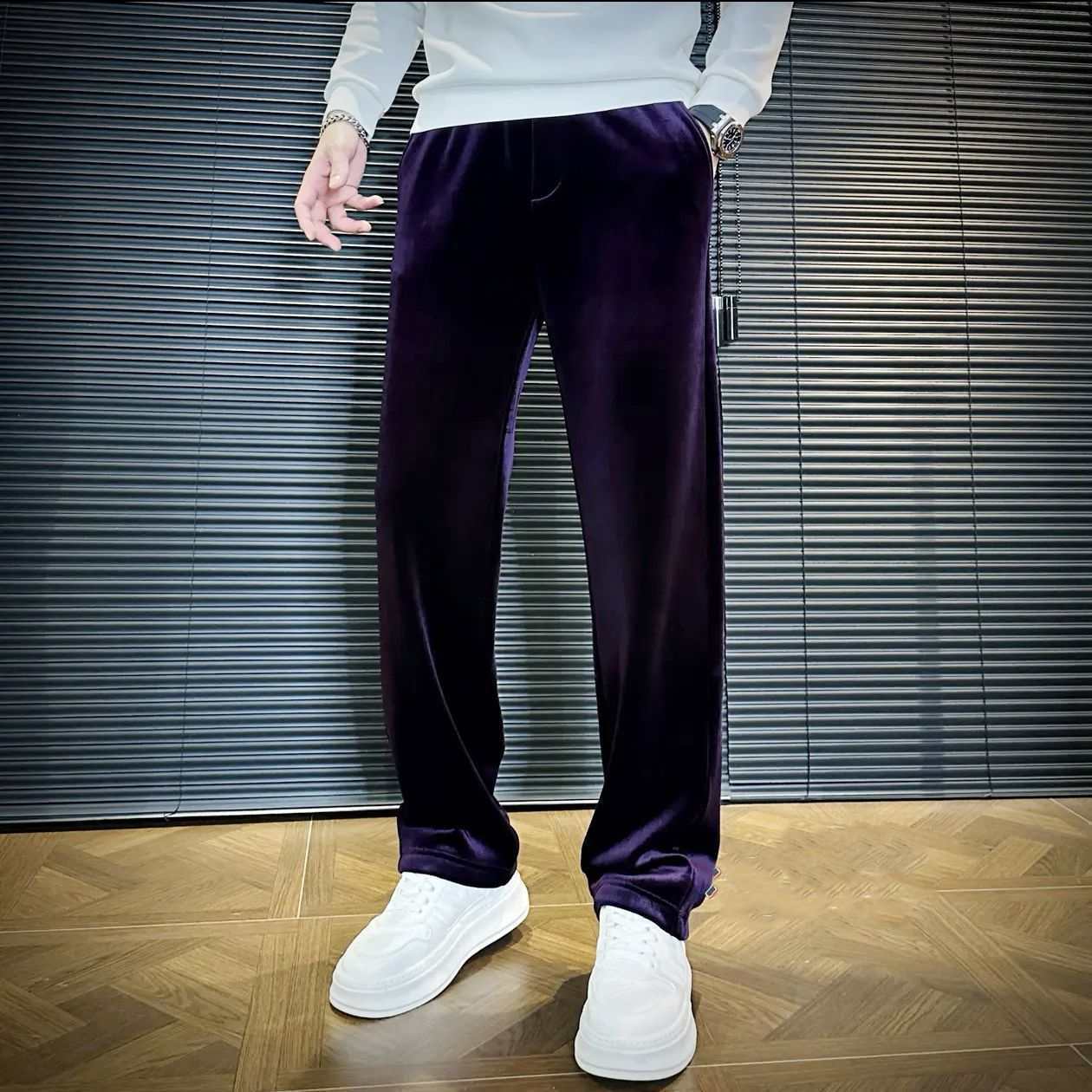 Premium Velour Straight-Leg Trousers