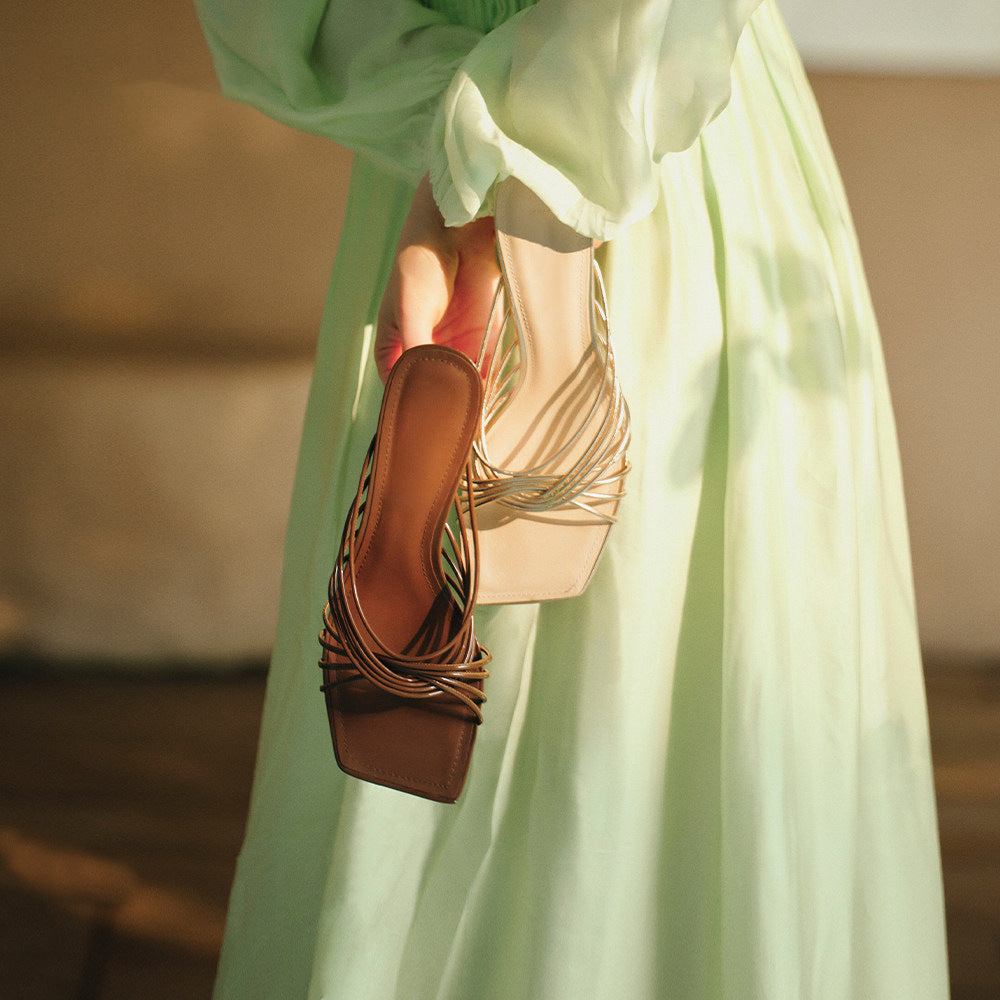 Cross-Strap Square-Toe Sandals