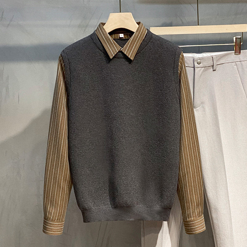 Men’s Mock-Layer Striped Knit Pullover