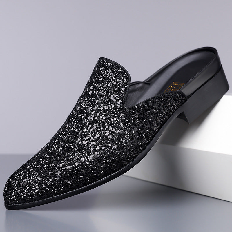 Cross-border plus-size men's beanie shoes, British style slip-ons, casual loafers, trendy sequins, sandals, one dropship