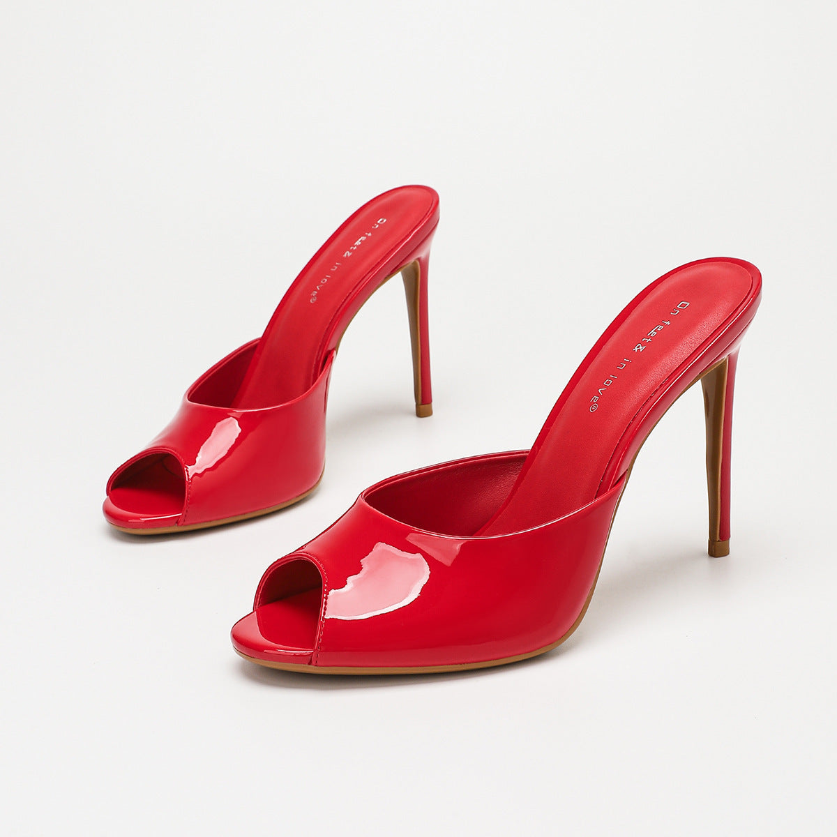 Patent Peep-Toe Mules