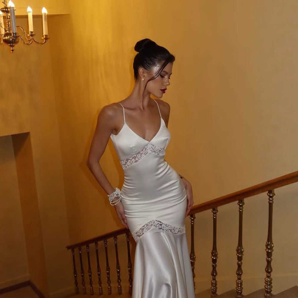 Lace-Trim V-Neck Maxi Dress