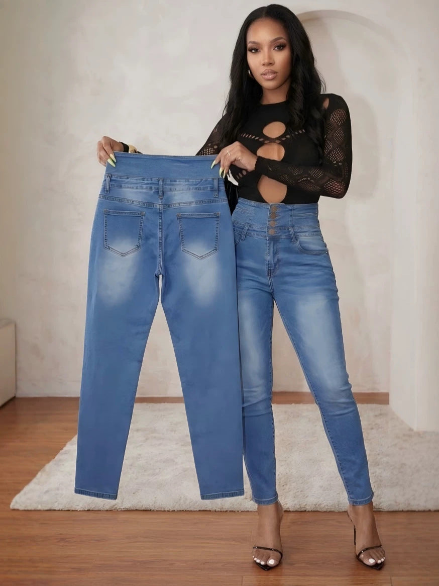 Multi-Button Cropped Skinny Jeans