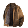 Fleece-Lined Suede Bomber Jacket