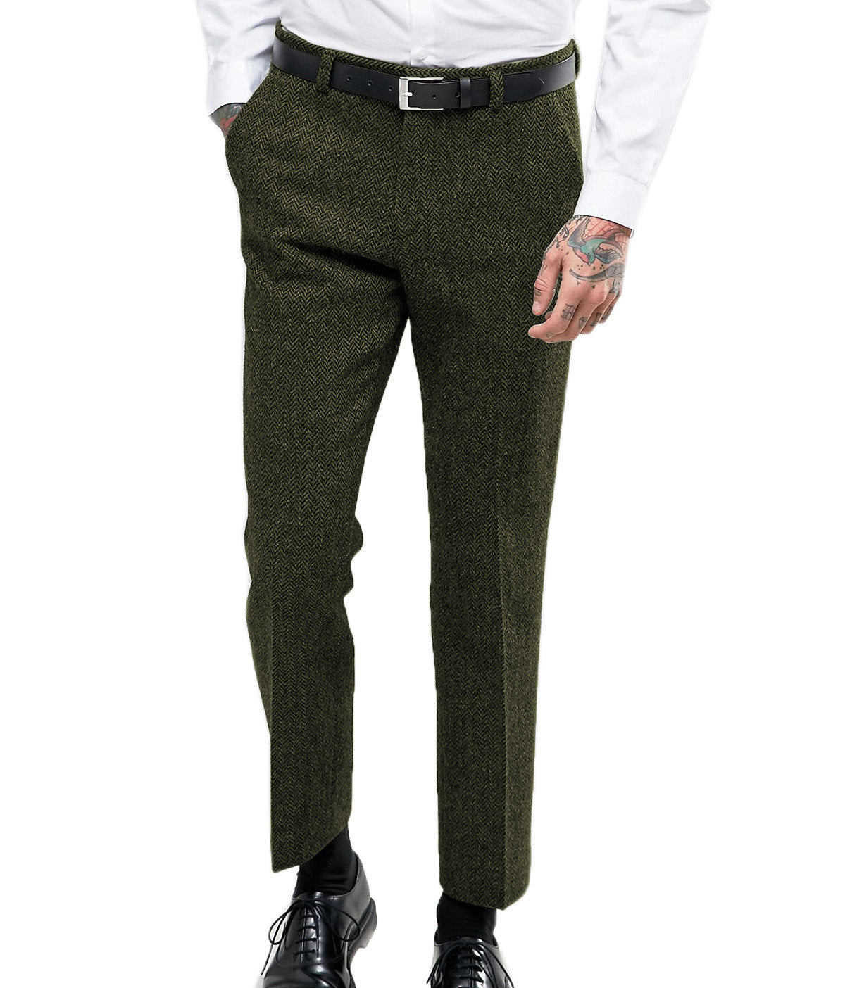 Men’s Herringbone Straight-Leg Suit Pants