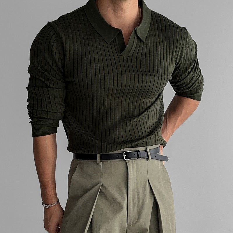 Rib-Knit Collared Shirt