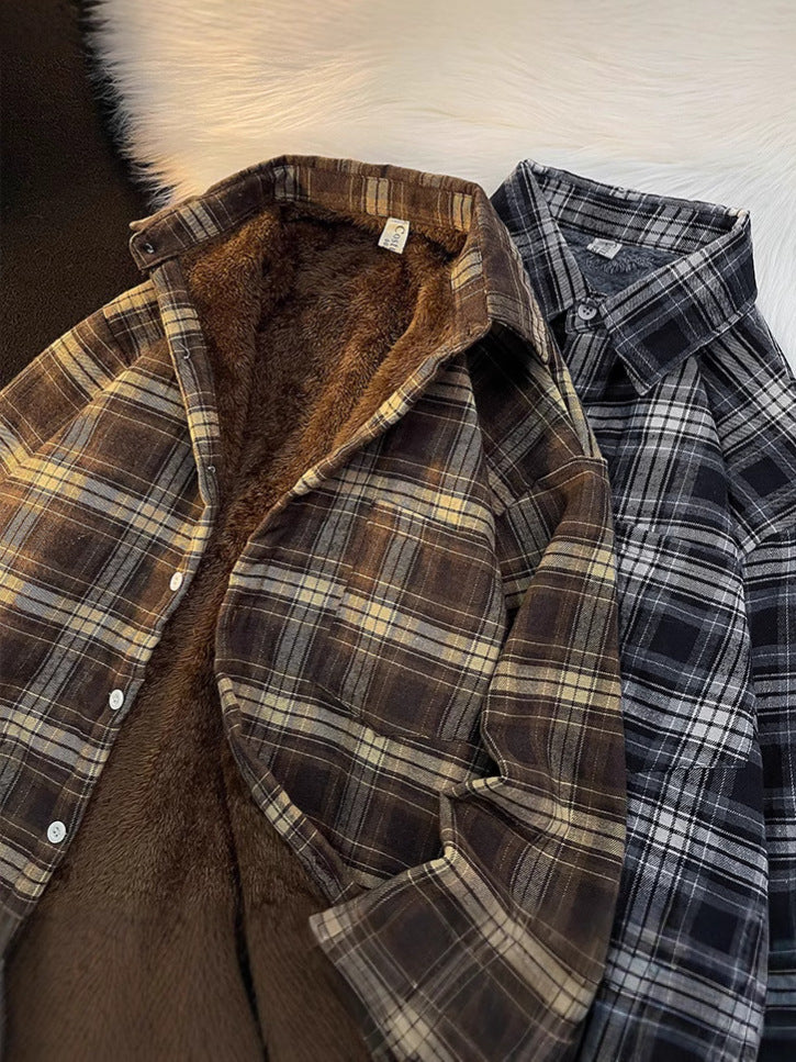 Vintage Plaid Fleece-Lined Shirt Jacket