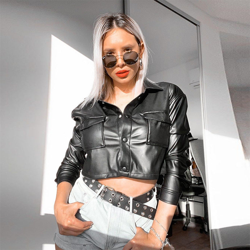 Cropped Faux Leather Jacket