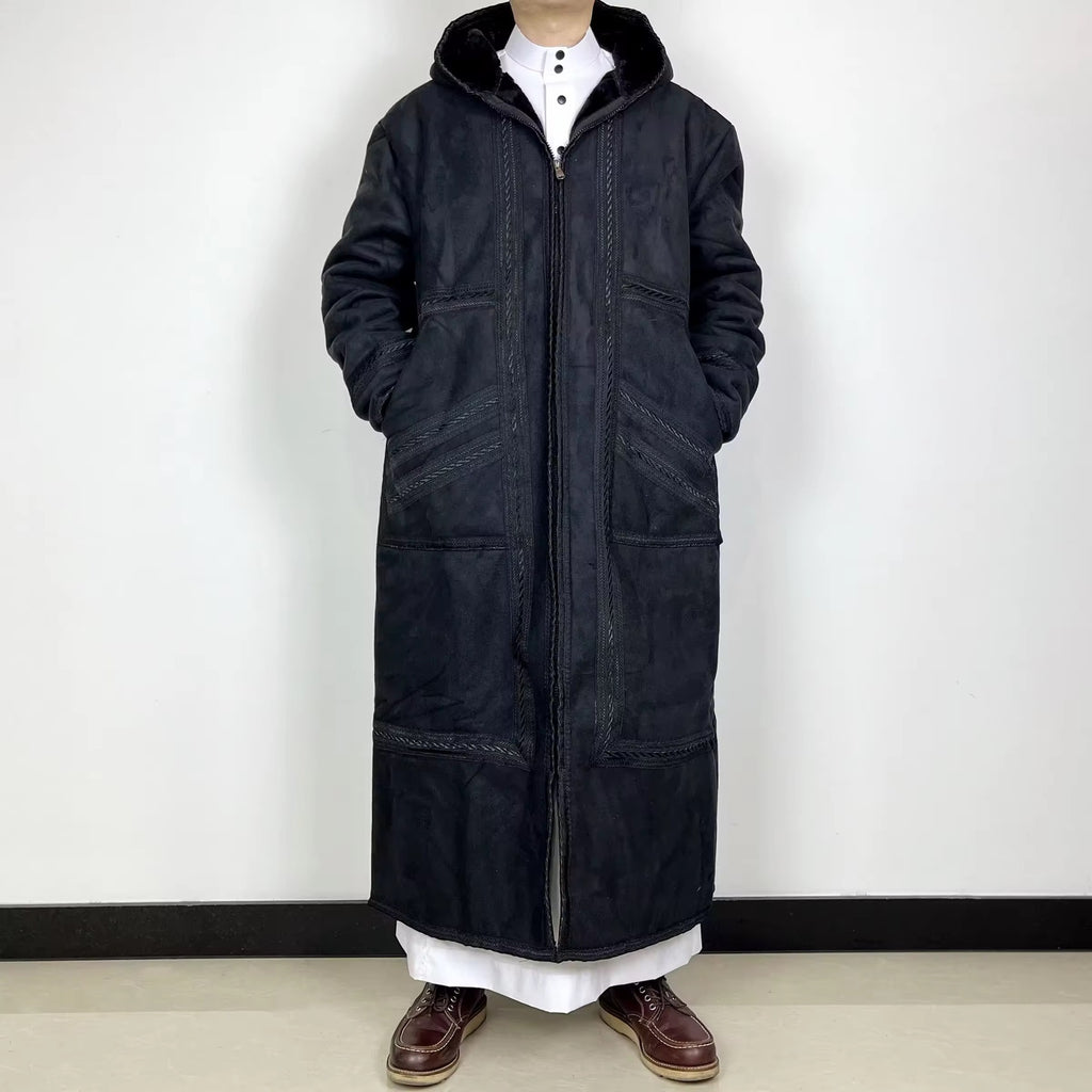 Premium Faux Suede Hooded Thobe Overcoat