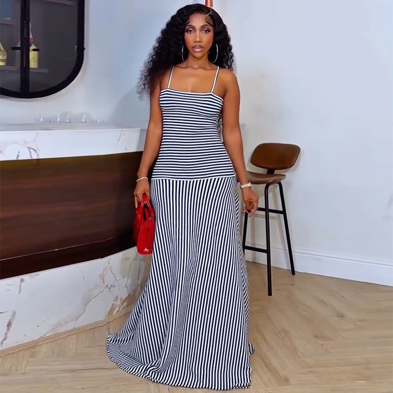Striped Backless Cami Dress