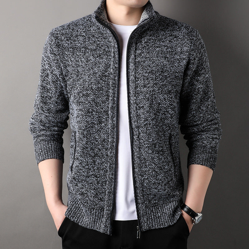 Men's winter new fleece thickened long-sleeved knitwear