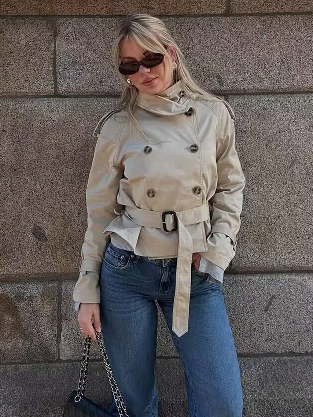 Women's Buckle-Trim Cropped Trench Coat