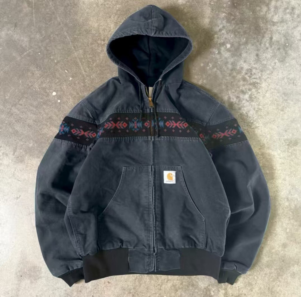 Aztec-Trimmed Canvas Hooded Jacket