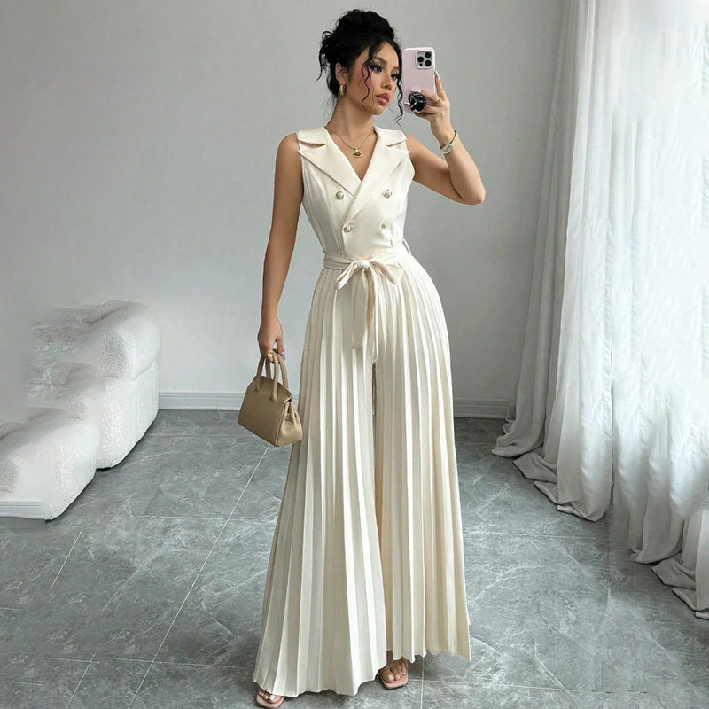 Sophisticated Double Breasted Pleated Jumpsuit