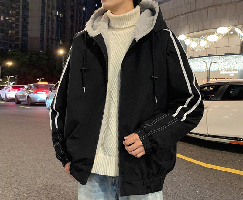 Fleece-Lined Hooded Bomber Jacket