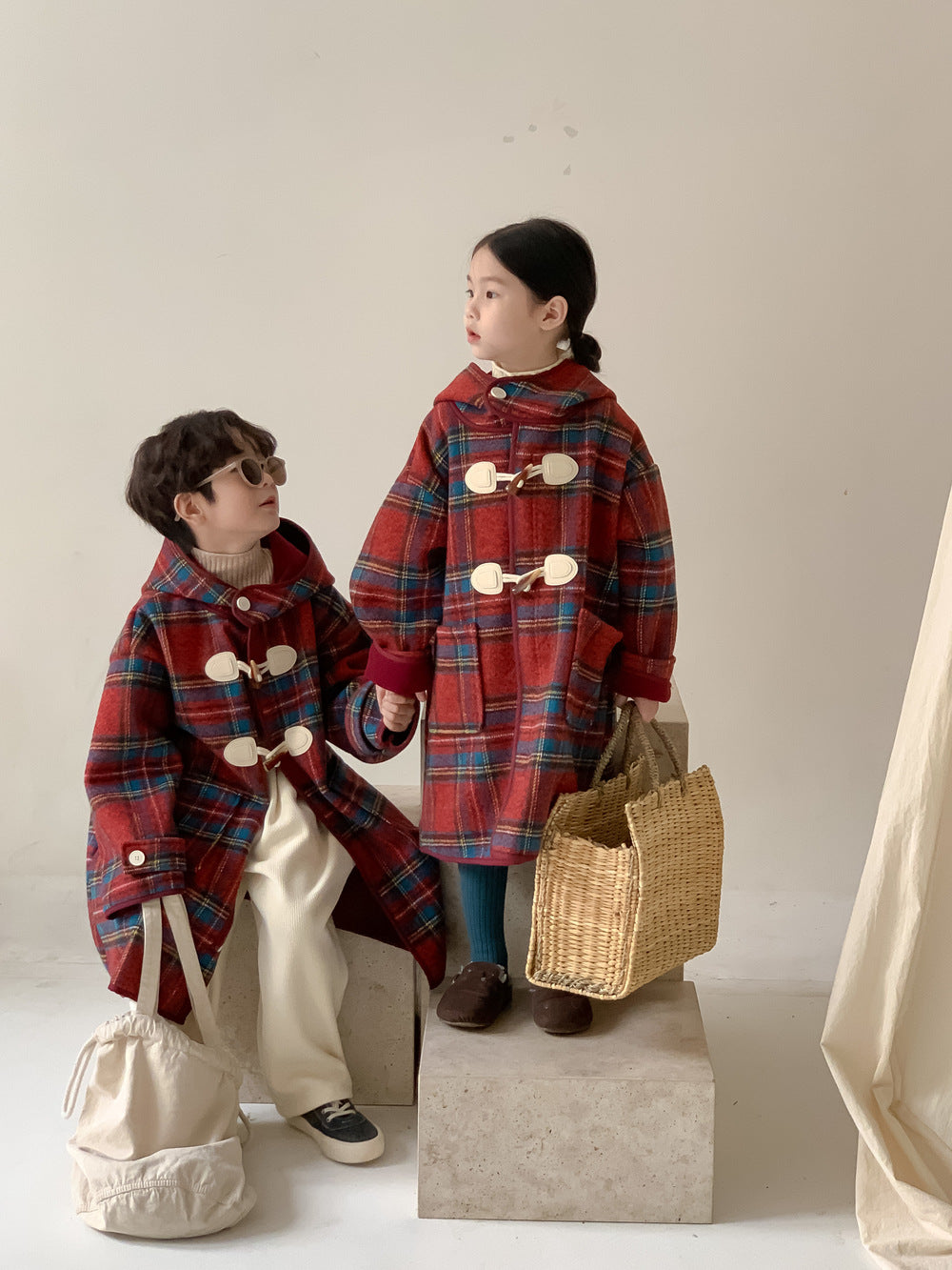 Kids' Plaid Fleece-Lined Hooded Coat