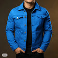 New men's jacket jacket casual everyday wear windproof warm buttons autumn and winter solid color fashion streetwear flip — L / blue