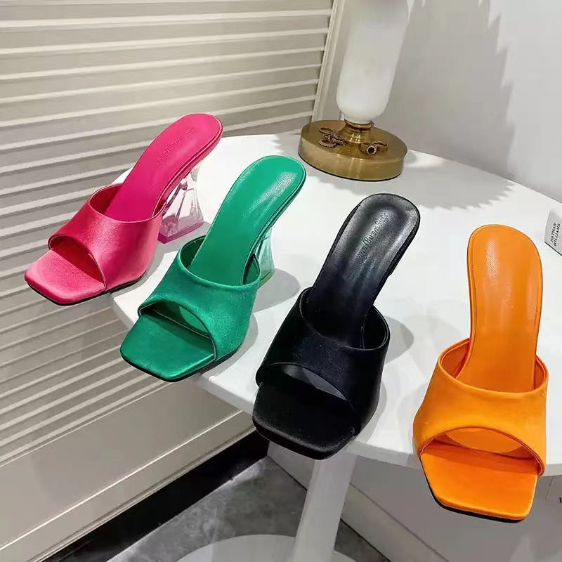Square-Toe Heeled Slides
