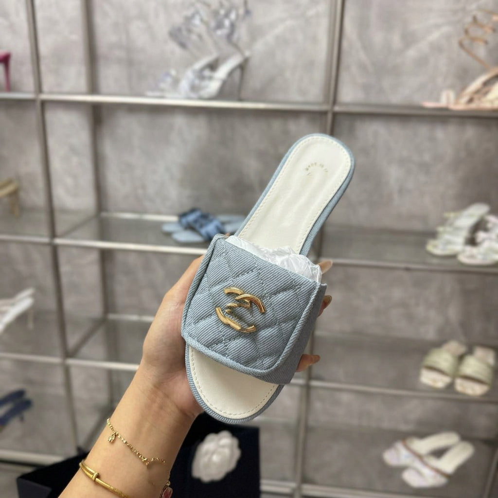 Crystal-Button Flat Sandals