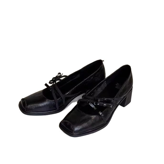 Square-Toe Bow Mary Jane Heels