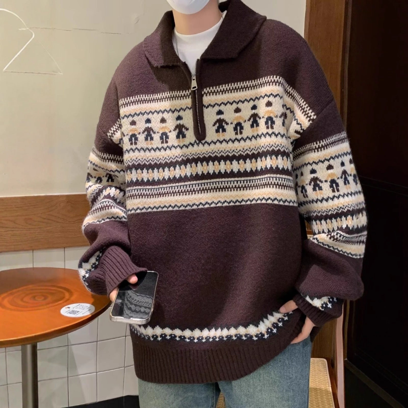 Festive Knit Quarter-Zip Sweater