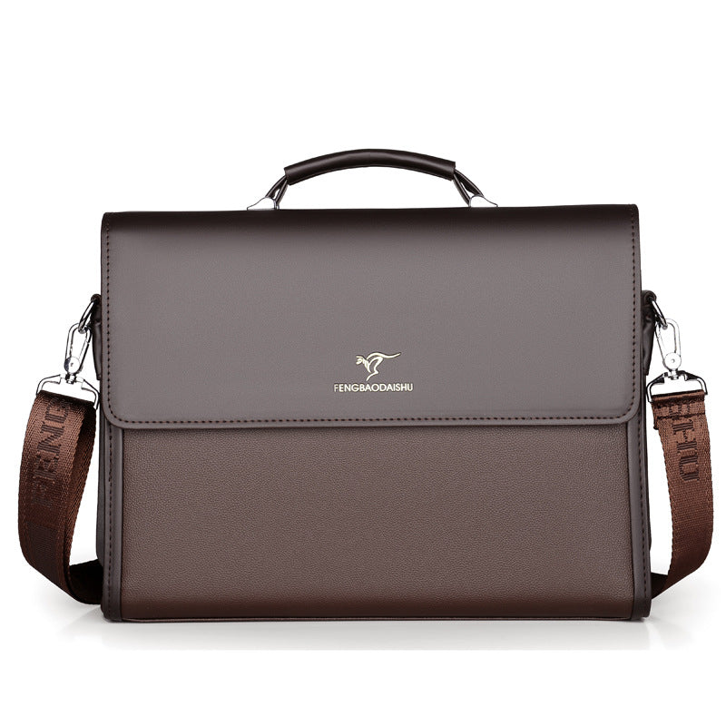 Men's handbag, business men's bag, horizontal leather, conference commuter, work document bag, multi-layer, high-capacity briefcase