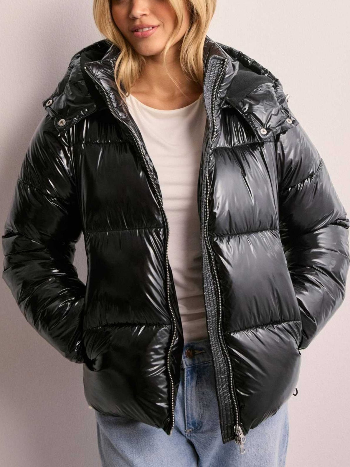 Luxe Shine Hooded Puffer