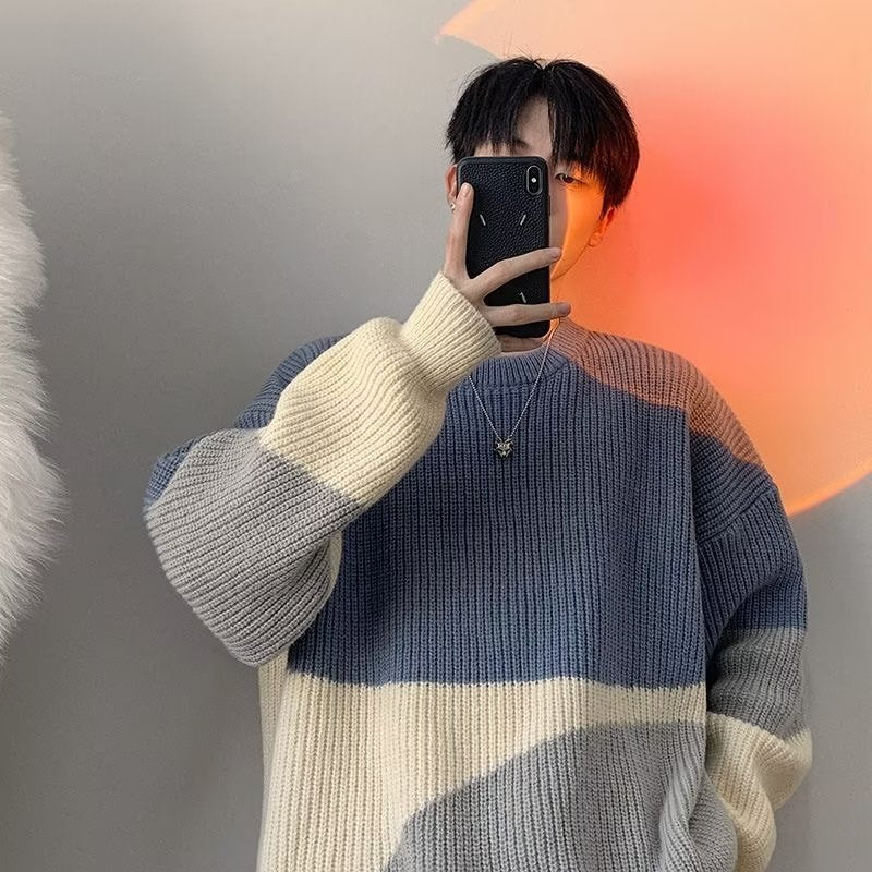 Contrast Panel Oversized Knit Sweater